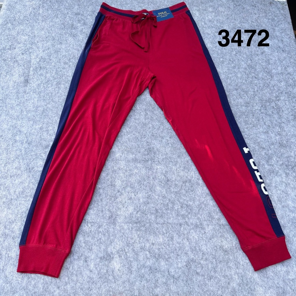 Polo Ralph Lauren Mens Red Navy Colorblock Jogger Pants Cotton Modal Lounge M